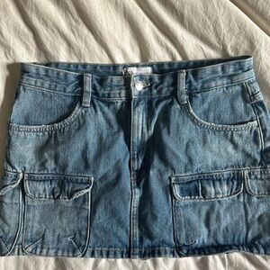 Denim Mini Skirt with Pockets